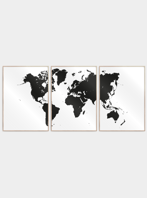 verdenskort plakater delt i 3