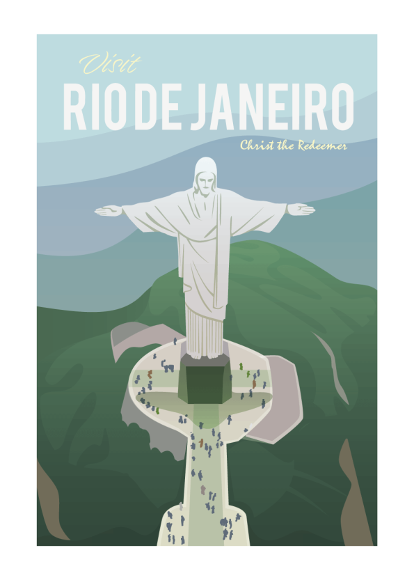Grafisk plakat af kristus statuen i rio de janeiro, i de fineste grønlige farver