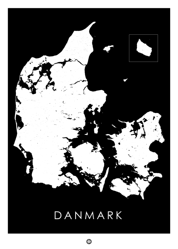 danmarkskort plakat i sort