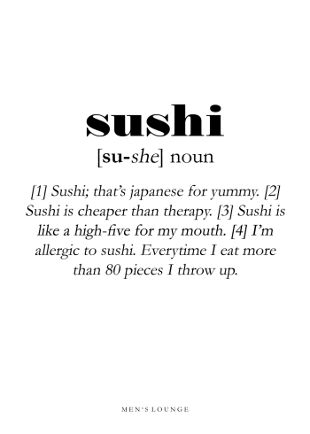 sushi definitions plakat på engelsk