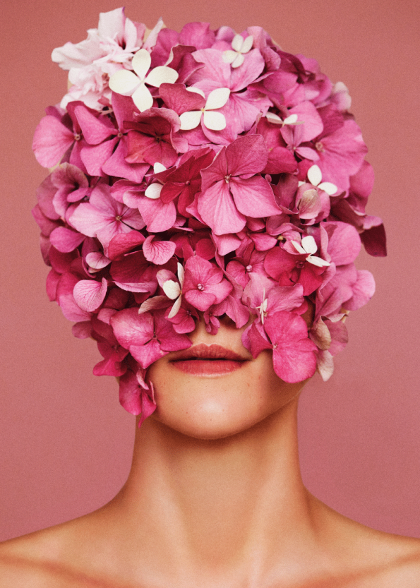 Ansigt med blomster plakat i lyserød