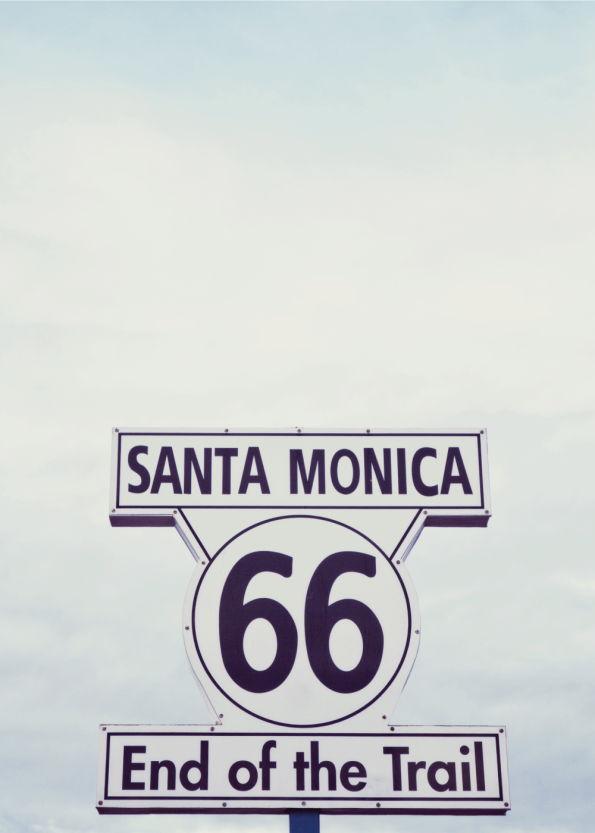 fotoplakat i retro stil af vejskilt road santa monica 66