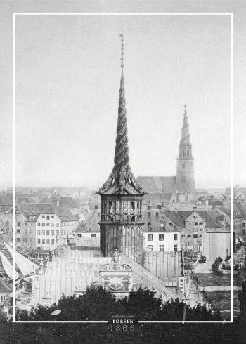 Plakat med gammelt billede af tårnet på børsen i københavn