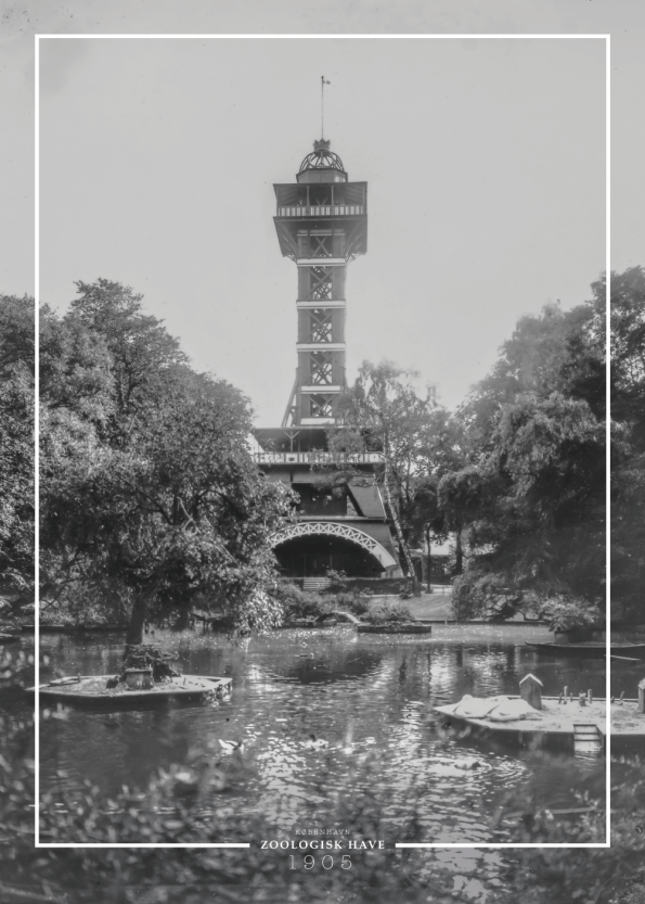 Plakat med gammelt billede af tårnet i Zoo Zoologisk Have på Frederiksberg