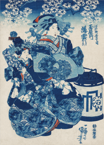 japanske kvinder og blå mønster
