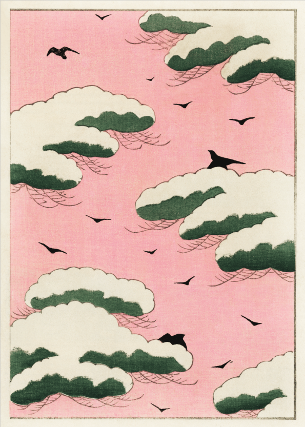 japansk kunst i lyserøde farver