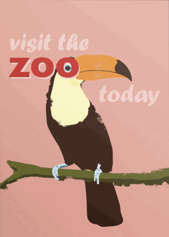 zoo plakater med tukan i lyserøde farver