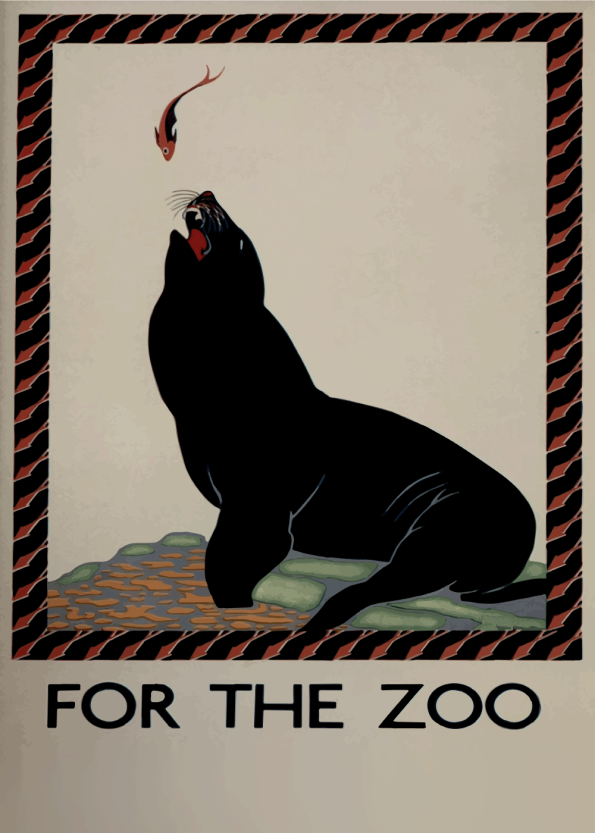 zoo plakater med søløve der spiser fisk