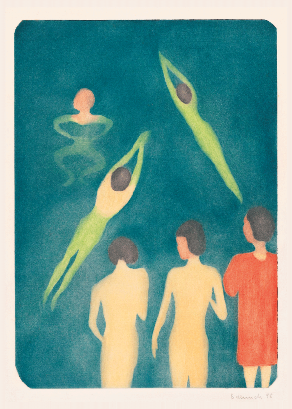 japanske kunstplakater med mennesker der svømmer