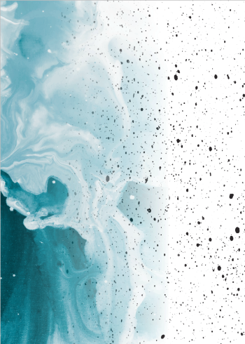 kunstmalerier af det blå hav med bølger og malerprikker