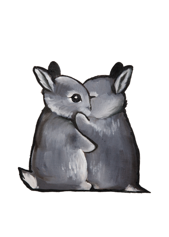 kunstplakater med små kaniner der krammer
