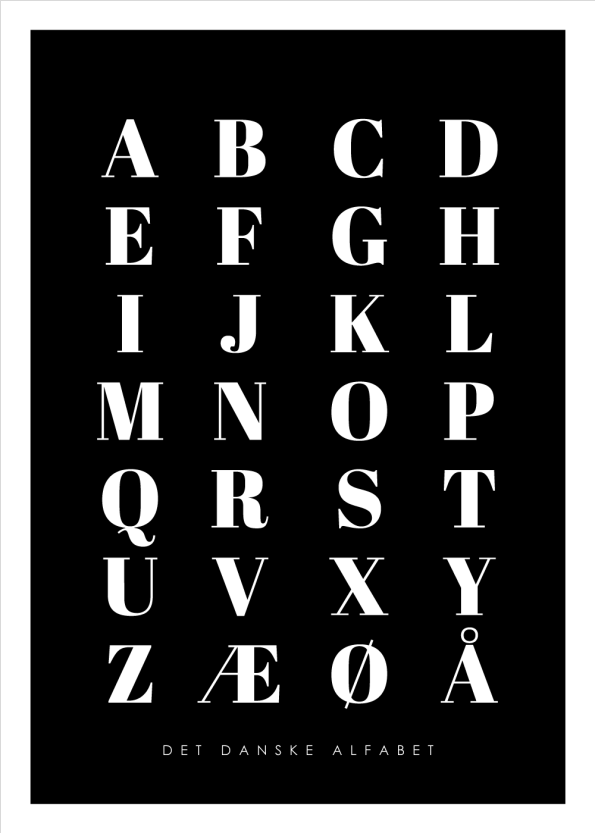 abc plakater med det danske alfabet i sort
