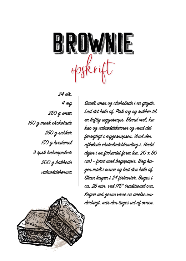 mad plakater med opskrift på brownie