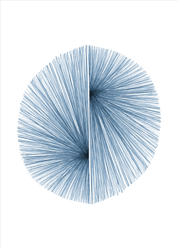 kunstplakat af streger der former sig til en rund form i blå farve