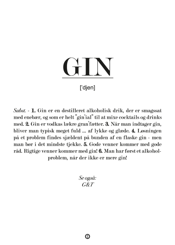 Plakat med definition af gin. Sjov gave med gin