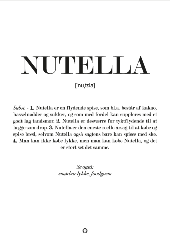 Sjov plakat med definition af nutella