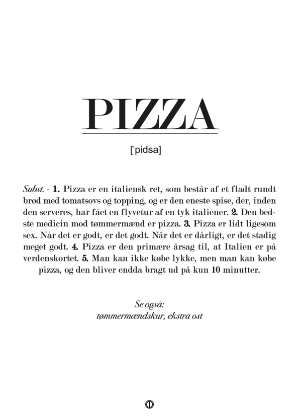 Plakat med definition af pizza