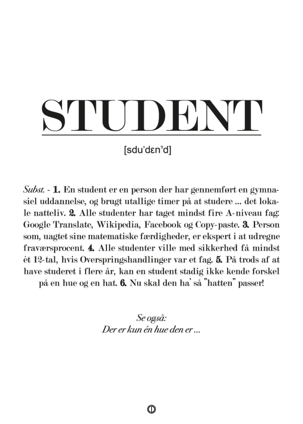 Gave til student sjov plakat med definition af student