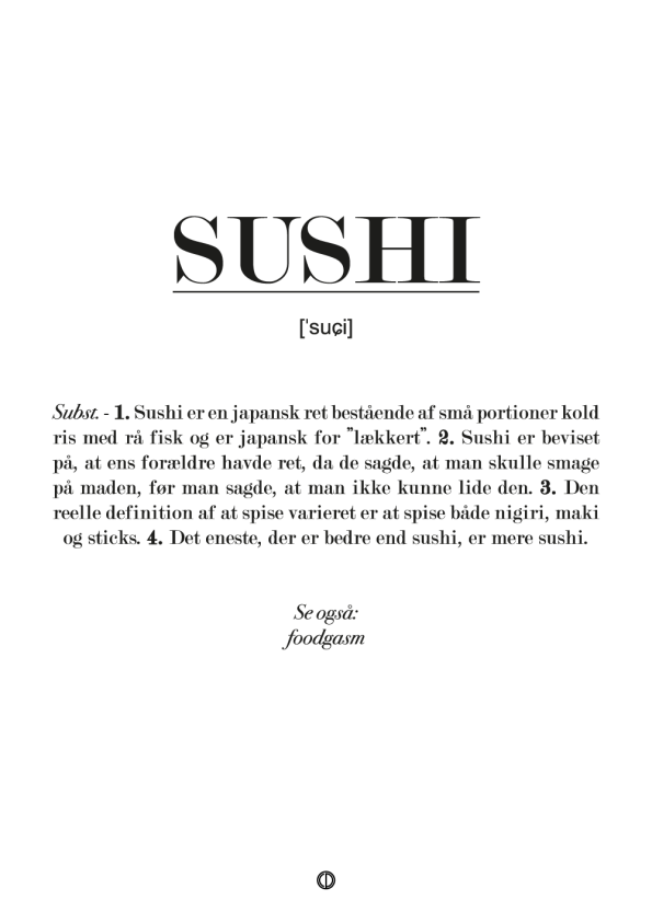 Plakat med sushi definition. Sjov gave med sushi