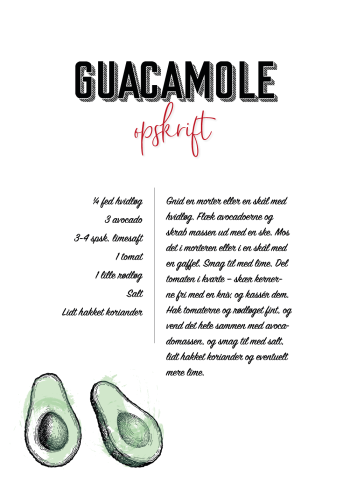 mad plakater med opskrift på guacamole