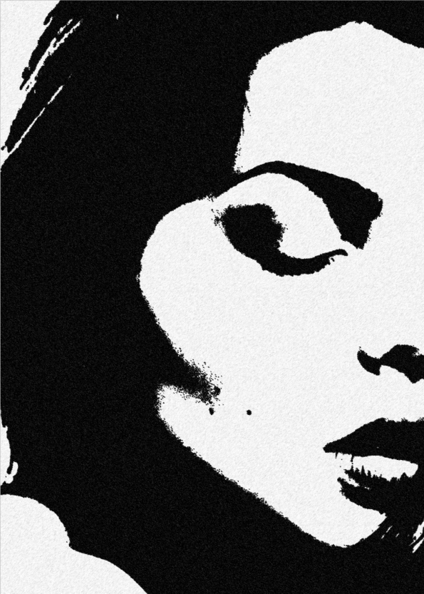 kunstplakat maleri af kvindeansigt i sort og hvide farver