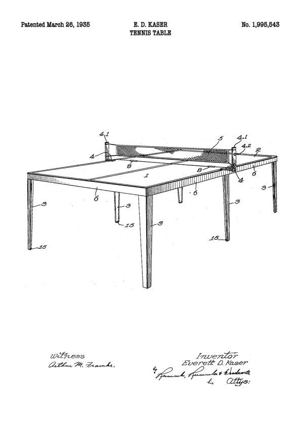 patent tegning af bordtennis bord på plakat