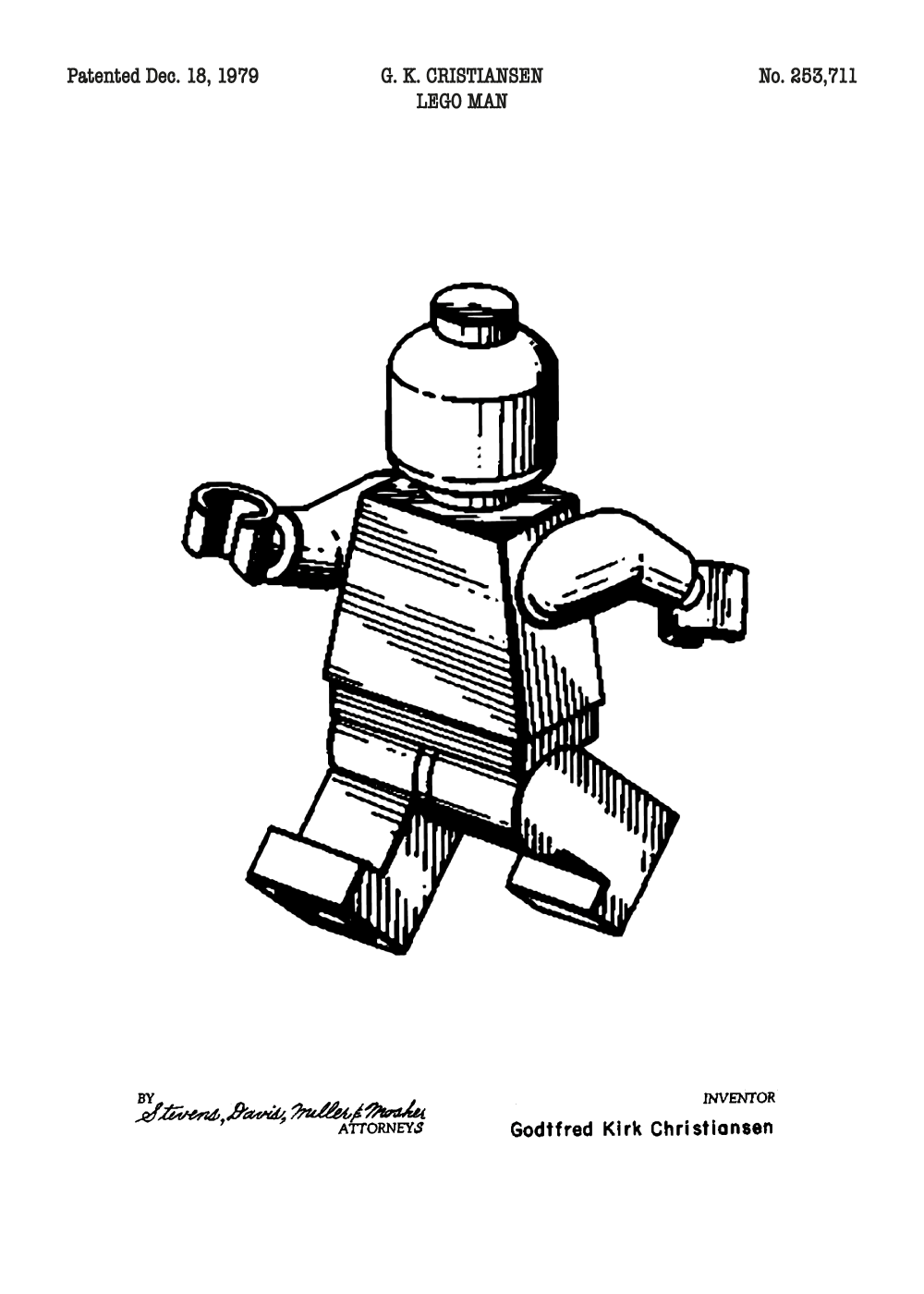 melodisk Mysterium data Legomand plakat - Original patent tegning af legomanden