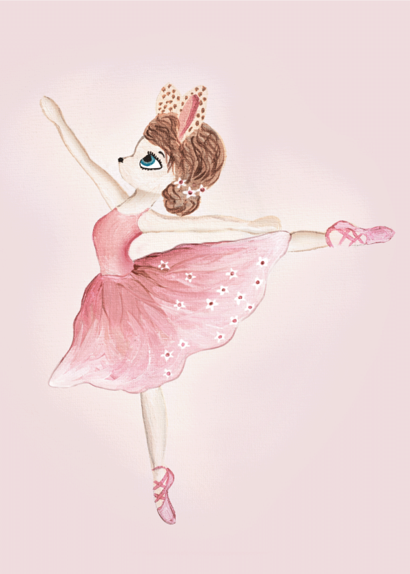 børneplakater med sød og lyserød ballerina der danser