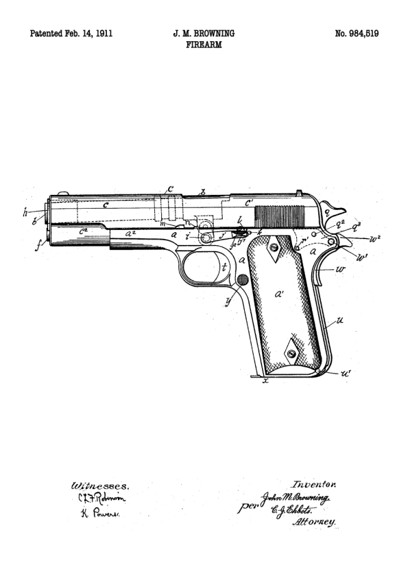 plakater med patent tegning af pistol