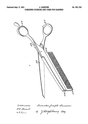 fortynder saks til frisør patent tegning