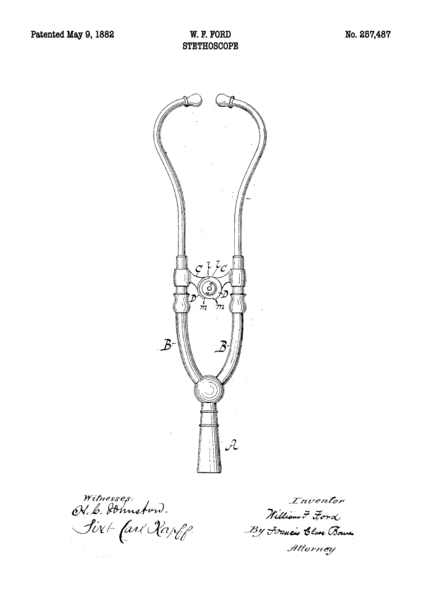 patent tegning af stetoskop gave til læge