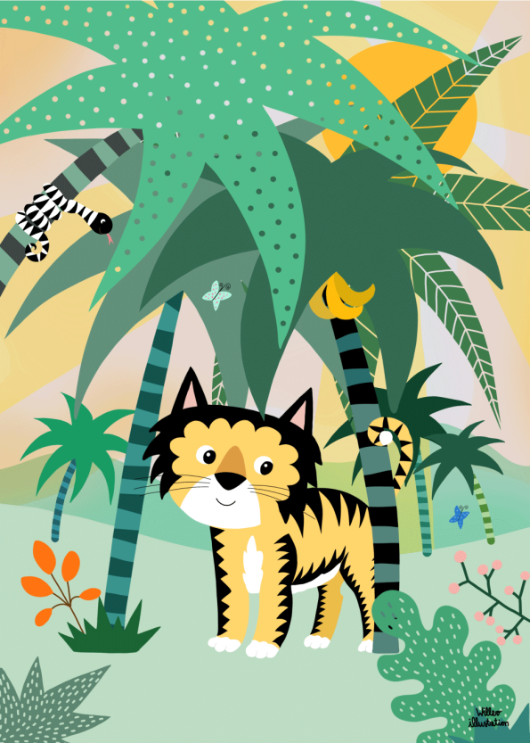 Plakat med tegning af tiger i junglen BP10047