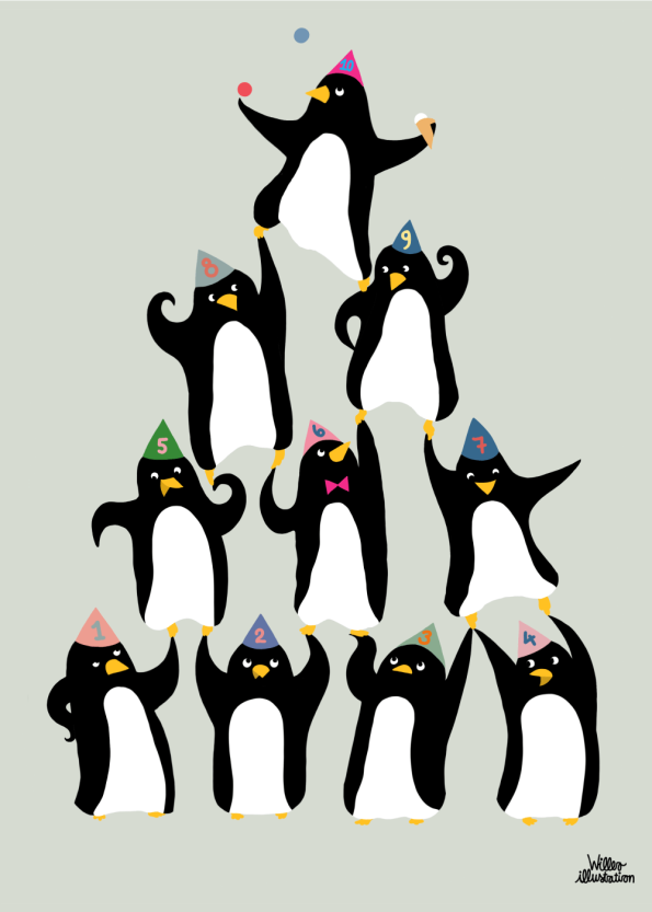 børnetegning på plakat med pingviner der balancerer