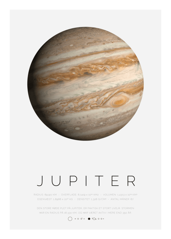 Planet plakat med Jupiter, solsystemets største planet