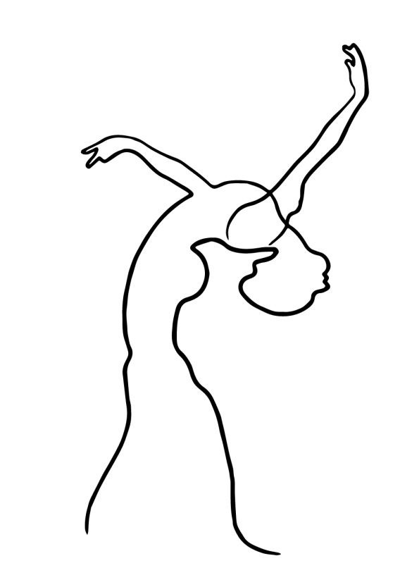 design plakat med ballerina tegnet i one line art drawing