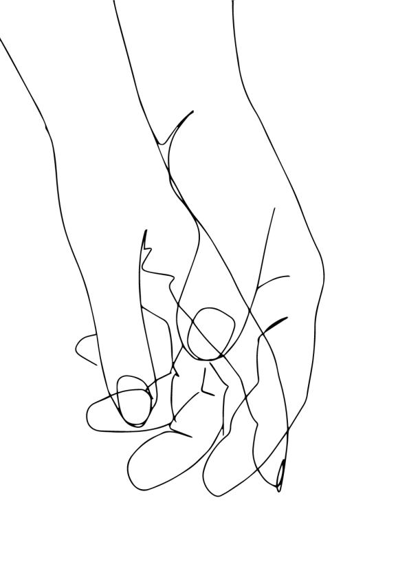 one line drawing holding hands