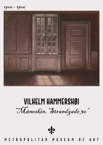 Kunst plakat med Vilhelm Hammershøi Måneskin, Strandgade 30