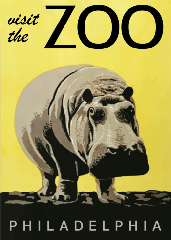 zoo plakater med flodhest i gule farver