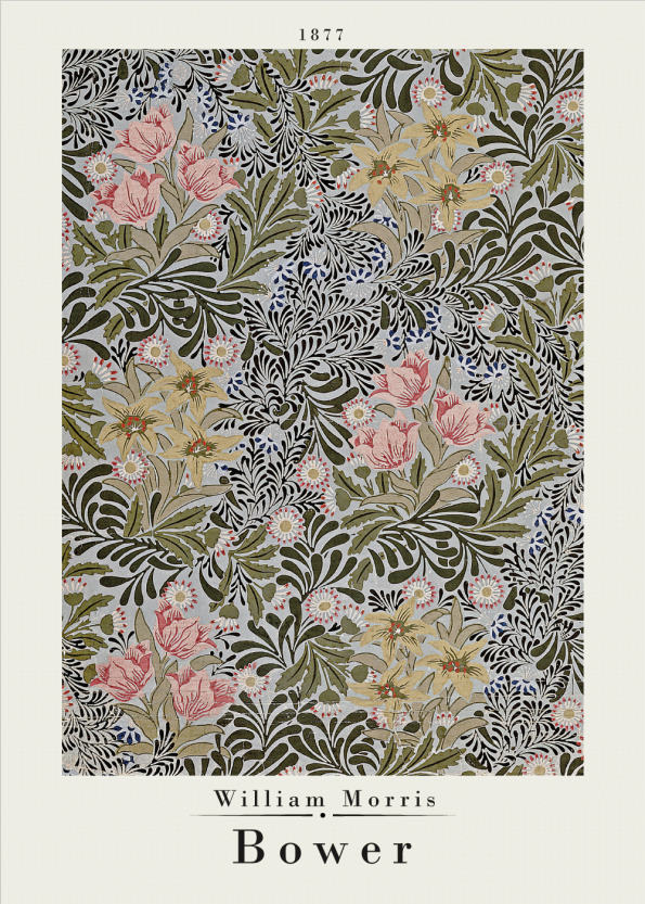 Kunstplaket med William Morris med farverne lyserød og brun