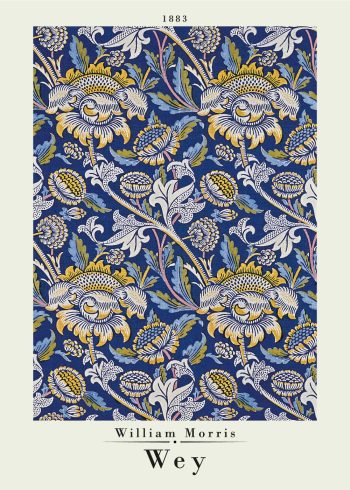 Smuk kunstplakat af William Morris med værket Wey, i det fineste blålige gamle mønster