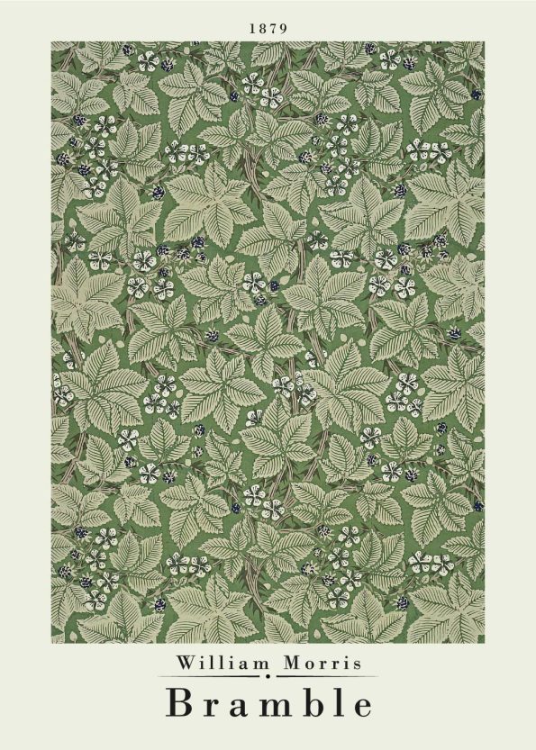 Fineste kunstplakat af William Morris fra 1879 i de grønlige nuancer, med det fineste blomster mønster.
