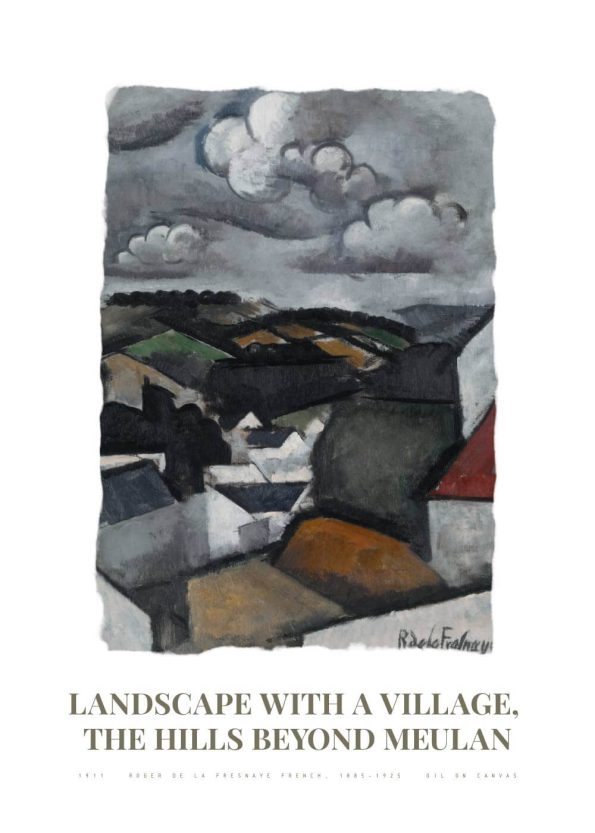 Museumsplakat med maleriet Landscape with a village af roger de la fresnaye