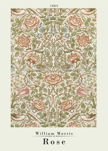 Flot kunstværk af William Morris fra 1883, værket har det fineste mønster til tøj og tekstiler i farverne grøn og lyserød