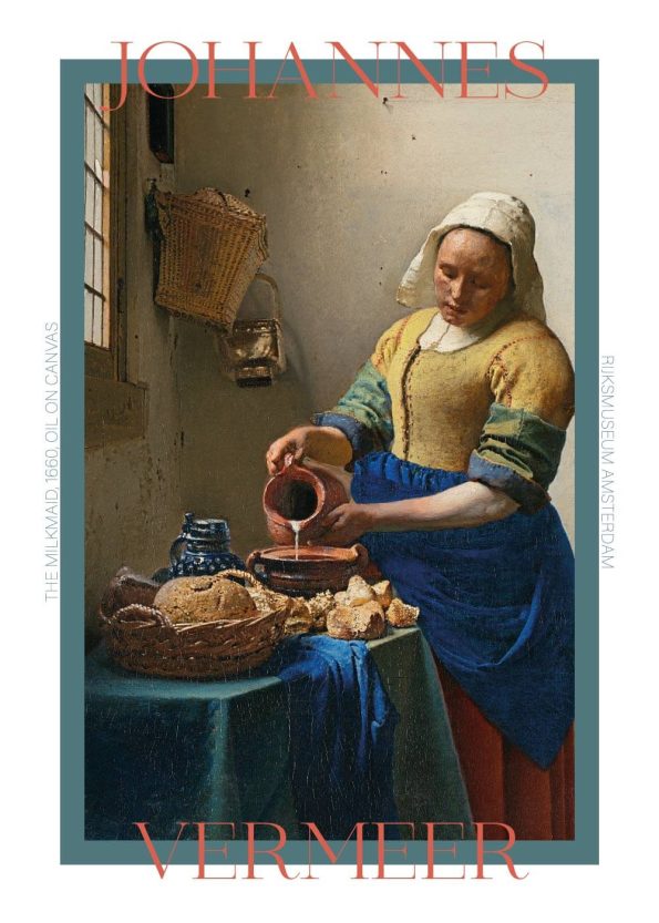 Museumsplakat med maleriet "the milkmaid" af johannes vermeer