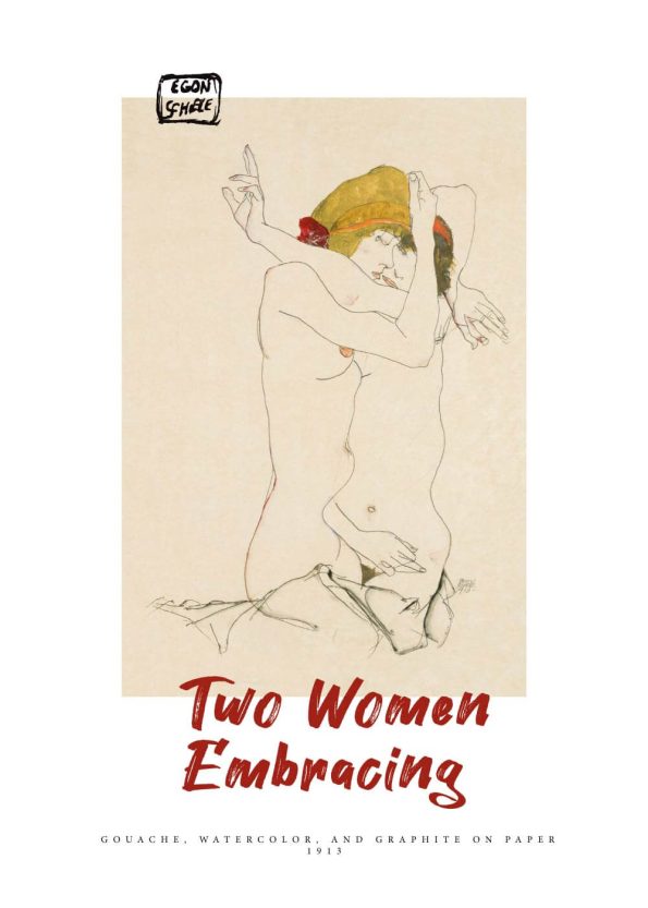 Maleriet forestiller to letpåklædte lesbiske kvinder der holder om hinanden, i en vinkel og komposition som nærmest får dem til at fremstå vægtløse