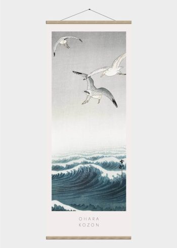 måger flyver over havet - japansk kunst plakat