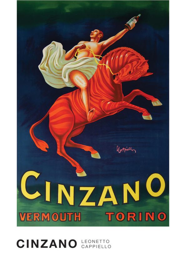 cinzano plakat af en mand på en rød zebra