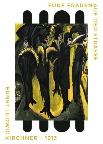 Fünf fraue auf der strasse af Ernst L. Kirchner i de fineste gule og sorte farver