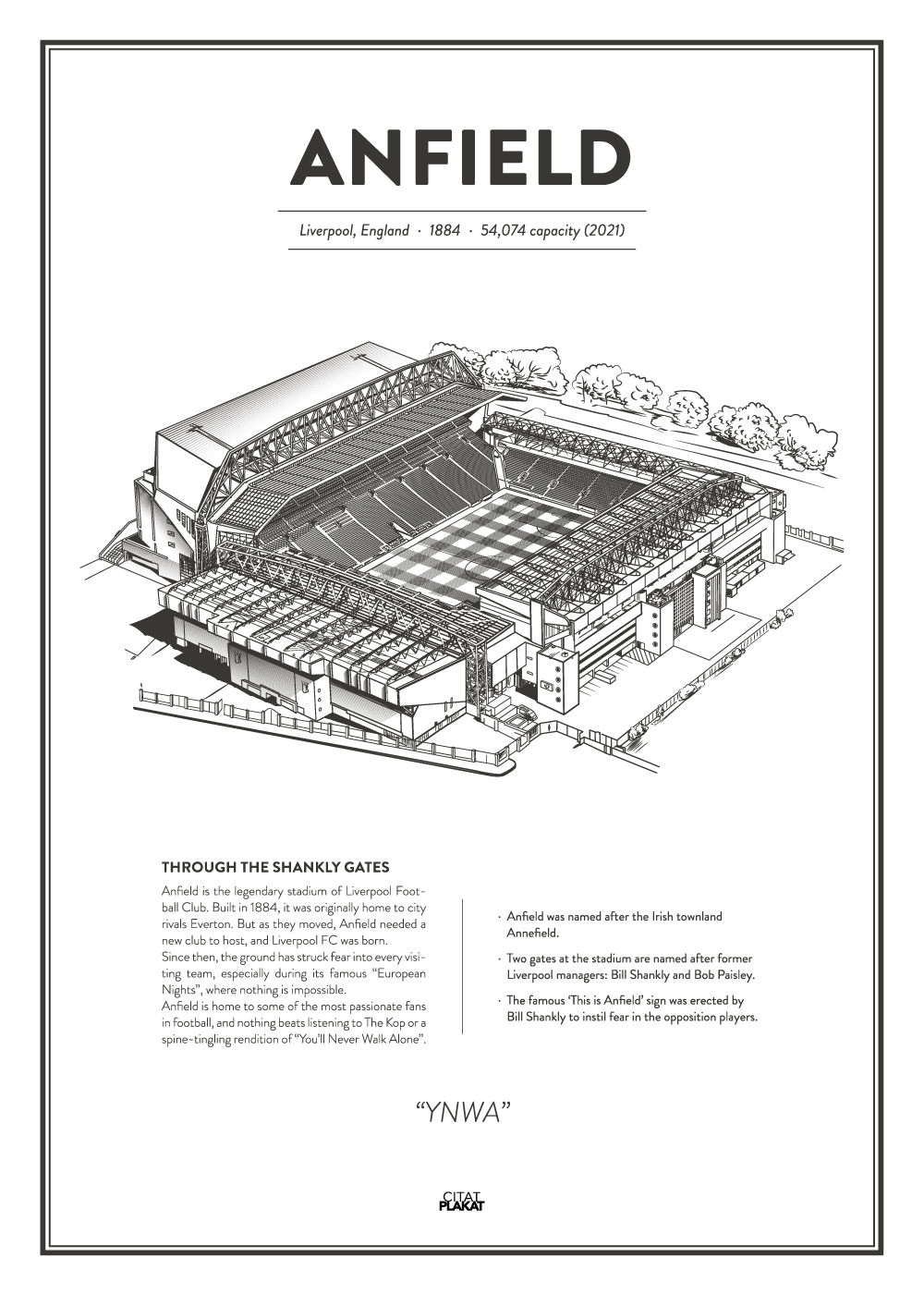 Plakat | Anfield Liverpool FC arena | Fodboldstadionplakat