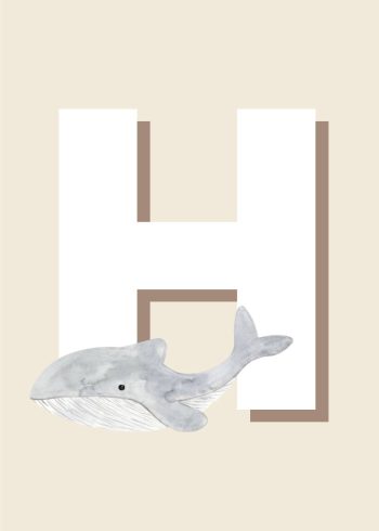 hvidt h, grå hvaler, beige baggrund